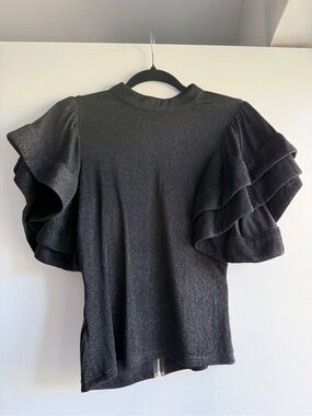 Black Ruffle Sleeve sparkle Knit top
